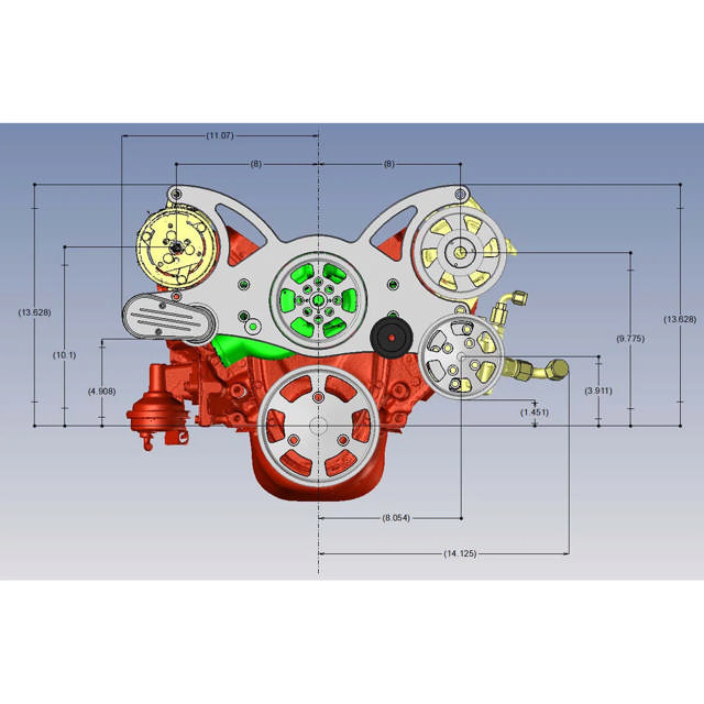 GM SB Compatible Front Accessory Drive - Full Serpentine with Alternator - AC - Power Steering - Water Pump - Brackets - Bolts - Polished