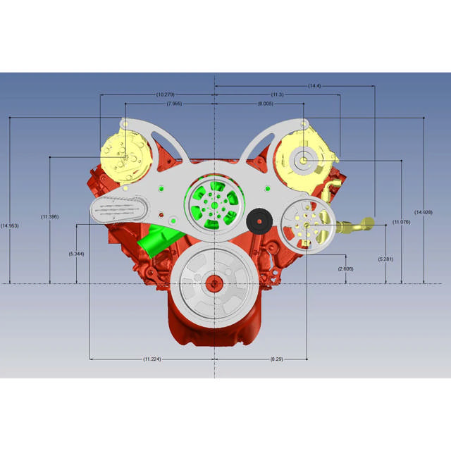 GM BB Standard and Tall Deck Compatible Front Accessory Drive - Full Serpentine - Alternator - Power Steering - Water Pump - Brackets - Bolts - Black