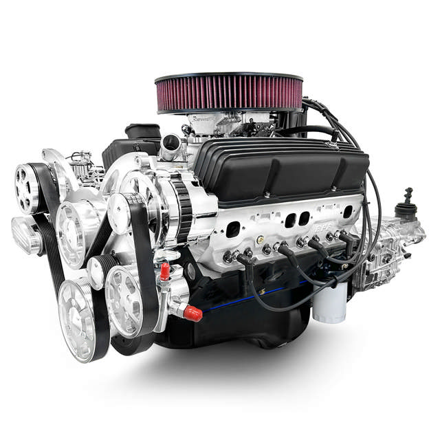 GM Small Block Compatible 383 c.i. Engine and TKX Manual Transmission - 436 Horsepower - Standard Edition Builder Series - Polished Pulley Kit - Fuel Injected
