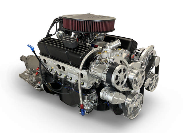 GM Small Block Compatible 383 c.i. Engine and 700R4 Automatic Transmission - 436 Horsepower - Standard Edition Builder Series - Polished Pulley Kit - Carbureted