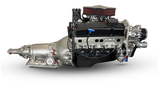 GM Small Block Compatible 383 c.i. Engine and 700R4 Automatic Transmission - 436 Horsepower - Standard Edition Builder Series - Polished Pulley Kit - Carbureted