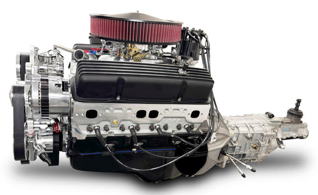 GM Small Block Compatible 383 c.i. Engine and TKX Manual Transmission - 436 Horsepower - Standard Edition Builder Series - Polished Pulley Kit - Carbureted