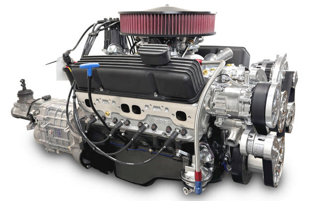 GM Small Block Compatible 383 c.i. Engine and TKX Manual Transmission - 436 Horsepower - Standard Edition Builder Series - Polished Pulley Kit - Carbureted