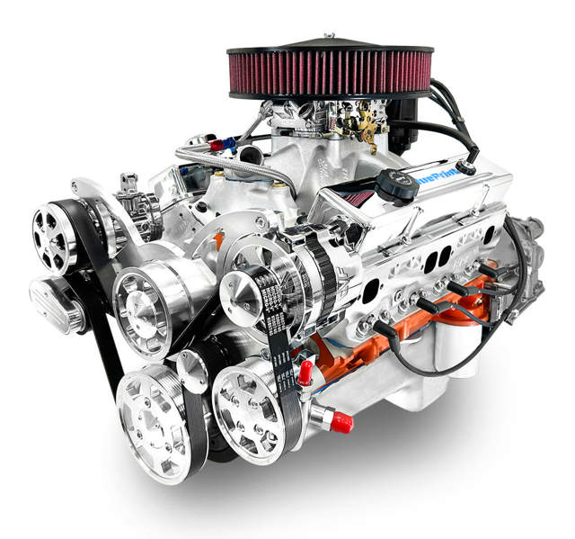GM Small Block Compatible 454 c.i. Engine and 700R4 Automatic Transmission - 563 Horsepower - Standard Edition Builder Series - Polished Pulley Kit - Carbureted