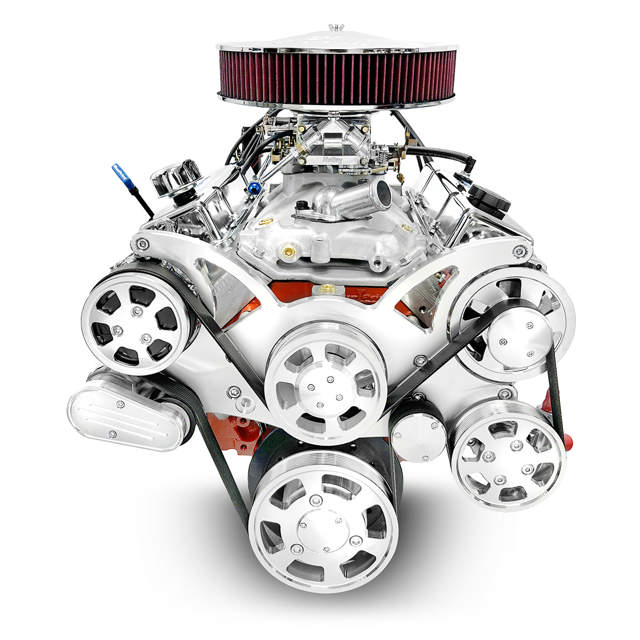 GM Small Block Compatible 454 c.i. Engine and TKX Manual Transmission - 563 Horsepower - Standard Edition Builder Series - Polished Pulley Kit - Carbureted