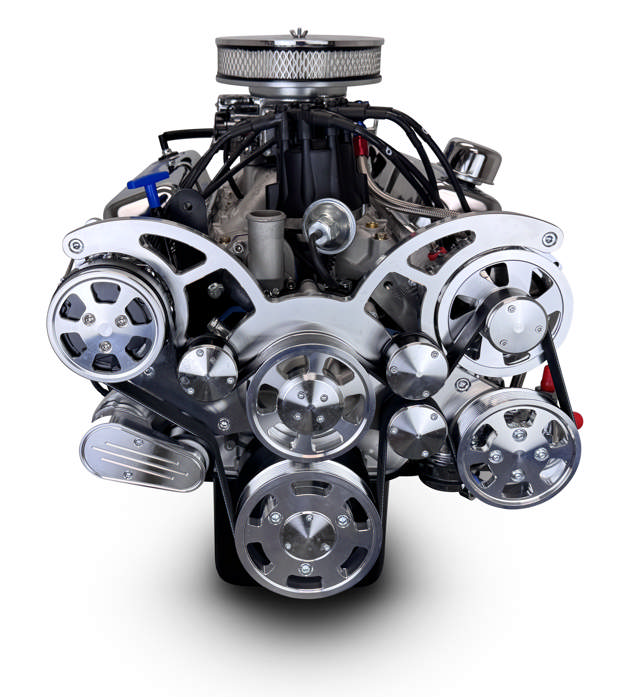 Ford Small Block Compatible 302 C.I. Deluxe Dressed - Front Sump Oil Pan - Cruiser - Polished Pulley Kit - Carbureted
