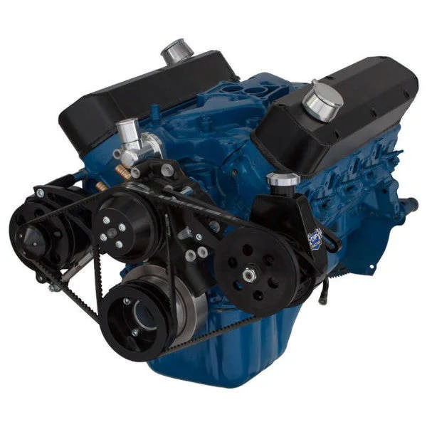 Ford 302 c.i. SB Compatible Front Accessory Drive - V-Belt with Alternator - Power Steering - Water Pump - Brackets and Bolts - Black