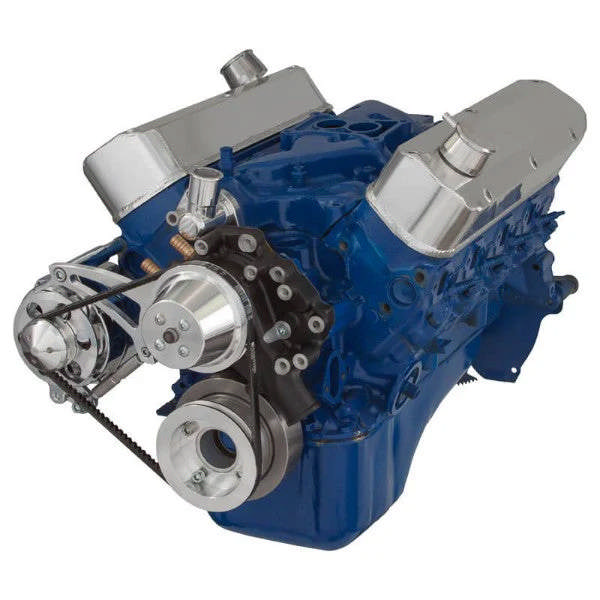 Ford 351 Windsor SB Compatible Front Accessory Drive - V-Belt - Alternator - Water Pump - Brackets - Bolts - Polished
