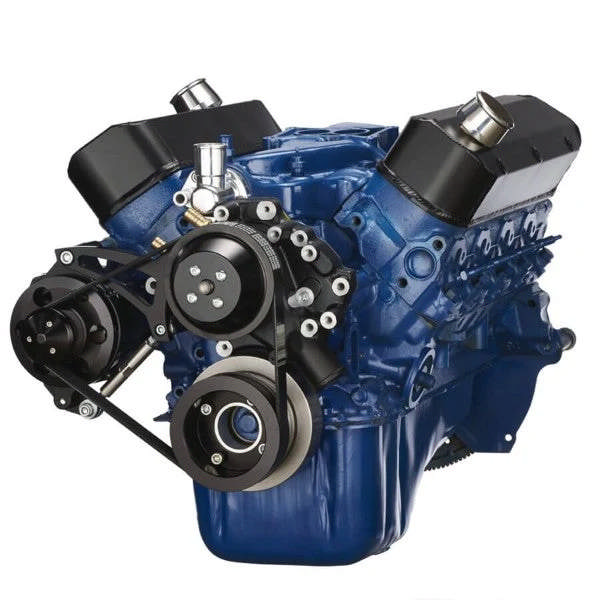 Ford 351 Windsor SB Compatible Front Accessory Drive - Quick Serpentine - Alternator - Water Pump - Brackets - Bolts - Black