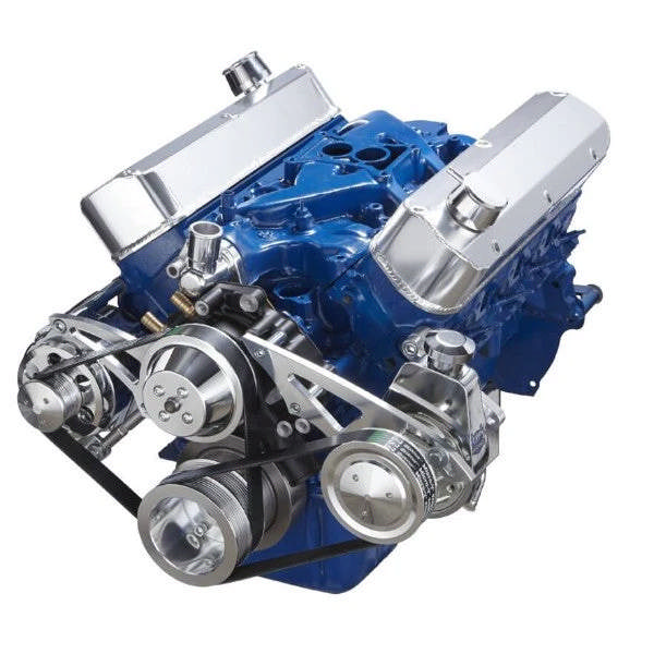 Ford 351 Windsor SB Compatible Front Accessory Drive - Dual-Belt Quick Serpentine - Alternator - Power Steering - Water Pump - Brackets - Bolts - Polished