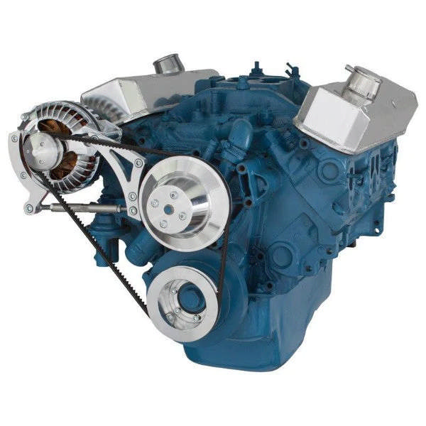 Chrysler SB Compatible Front Accessory Drive - V-Belt - Alternator - Water Pump - Brackets - Bolts - Polished
