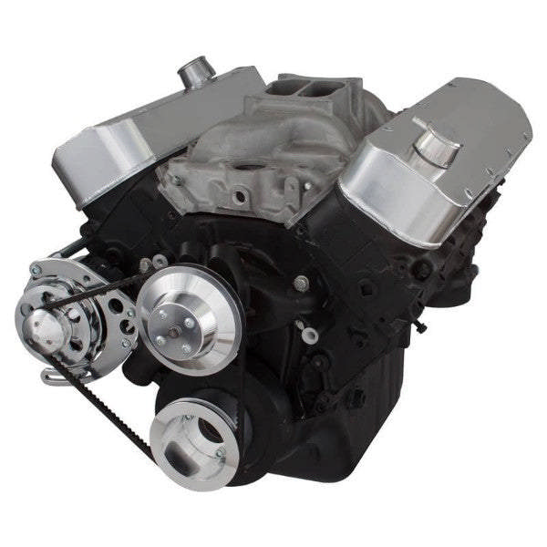 GM BB Standard Deck Compatible Front Accessory Drive - V-Belt - Alternator - Water Pump - Brackets - Bolts - Polished