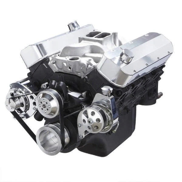 GM BB Standard Deck Compatible Front Accessory Drive - Dual-Belt Quick Serpentine - Alternator - Power Steering - Water Pump - Brackets - Bolts - Polished