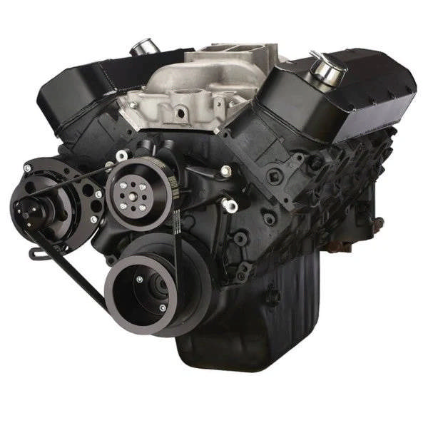 GM BB Tall Deck Compatible Front Accessory Drive - Quick Serpentine - Alternator - Water Pump - Brackets - Bolts - Black