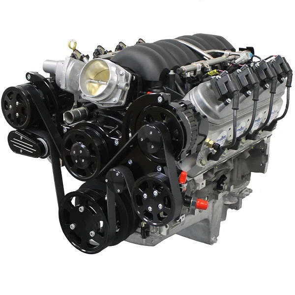 GM LS Compatible Front Accessory Drive - Full Serpentine - Alternator - AC - Power Steering - Water Pump - Brackets - Bolts - Black