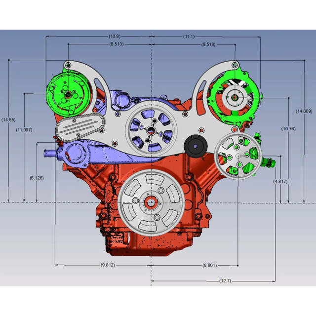 GM LS Compatible Front Accessory Drive - Full Serpentine - Alternator - Power Steering - Water Pump - Brackets - Bolts - Black