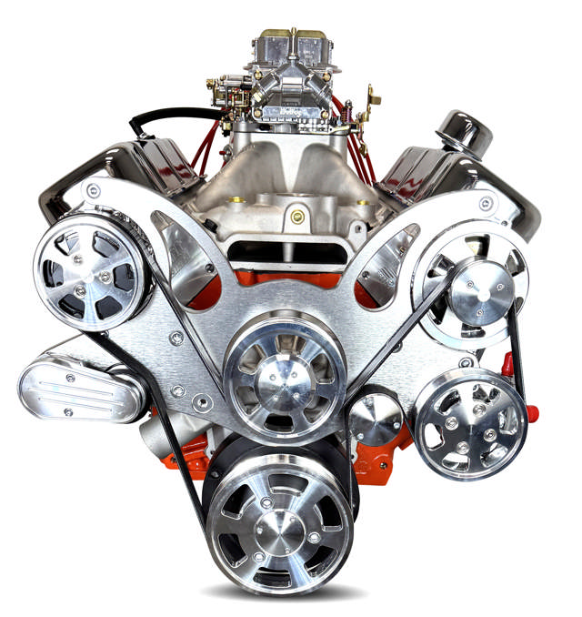 GM Big Block Compatible 502 c.i. Pro-Series Engine - 627 Horsepower - Deluxe Dressed -Polished Pulley Kit - Carbureted