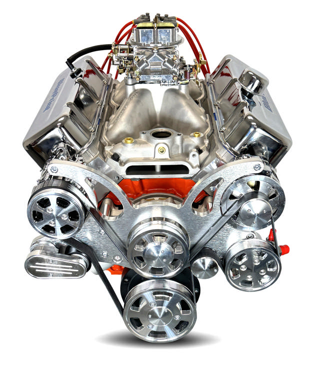 GM Big Block Compatible 502 c.i. Pro-Series Engine - 627 Horsepower - Deluxe Dressed -Polished Pulley Kit - Carbureted