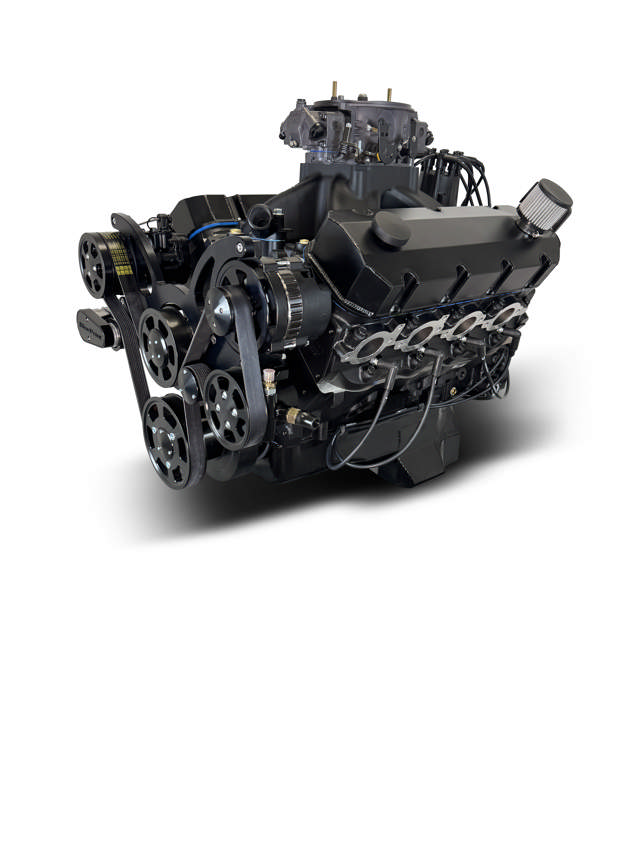 GM Big Block Compatible 632 c.i. Pro Series Engine - 815 Horsepower - Blackout Reaper Edition - Deluxe Dressed - Black Pulley Kit - Carbureted