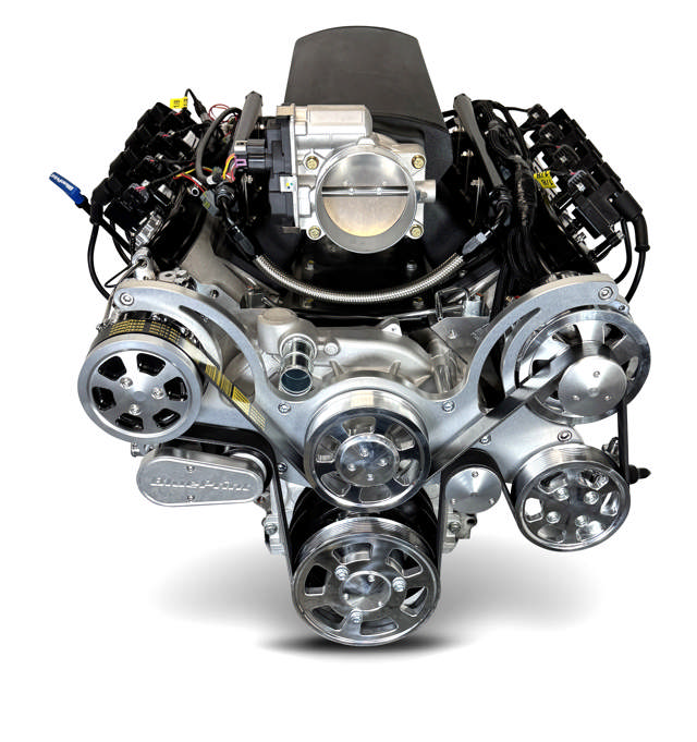 GM LS Compatible 376 c.i. Pro Series Engine - BPE Fabbed Aluminum Intake - Deluxe Dressed - Polished Pulley Kit - BluePrint Engines Calibrated ECU