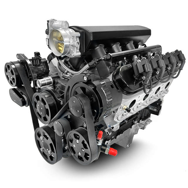 GM LS Compatible 427 c.i. Pro Series Engine - 600 Horsepower - Deluxe Dressed - Black Pulley Kit - Holley Terminator X EFI System